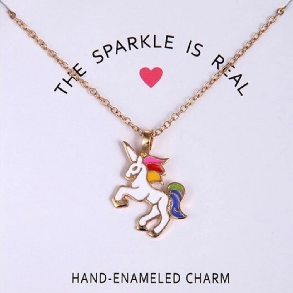 Rainbow Unicorn Necklace, Gold & Silver Available - Picture 3 of 4
